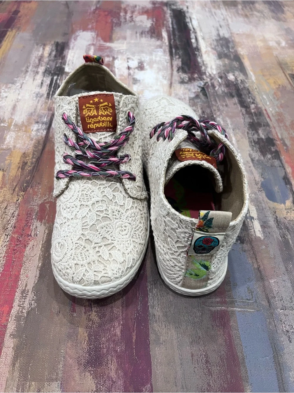 TIGERBEAR REPUBLIK Lace Oxford Sneaker Crochet Floral Flats | Women's Size 7.5